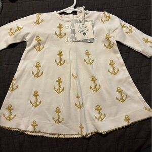 NWT- Kate Quinn Gold Anchor Flutter Sleeve Dress- size 3-6 months‎